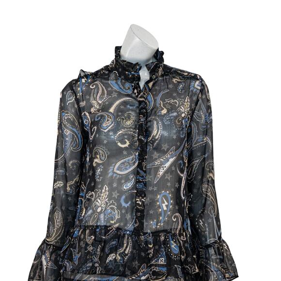 ZADIG & VOLTAIRE Women's Ribbie Paisley Short Dress Black sheer poly size XS - Picture 6 of 9